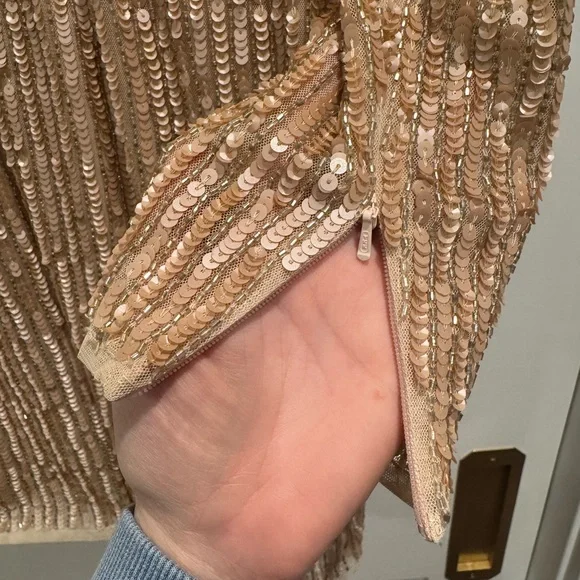 Mac Duggal Metallic Minidress Nude Size 10 Cocktail Collection EUC - Picture 6 of 10